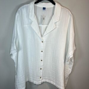 Old Navy Button Down Shirt Blouse White Gauzy Semi Sheer Beach Vacation NEW  XXL